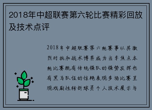 2018年中超联赛第六轮比赛精彩回放及技术点评